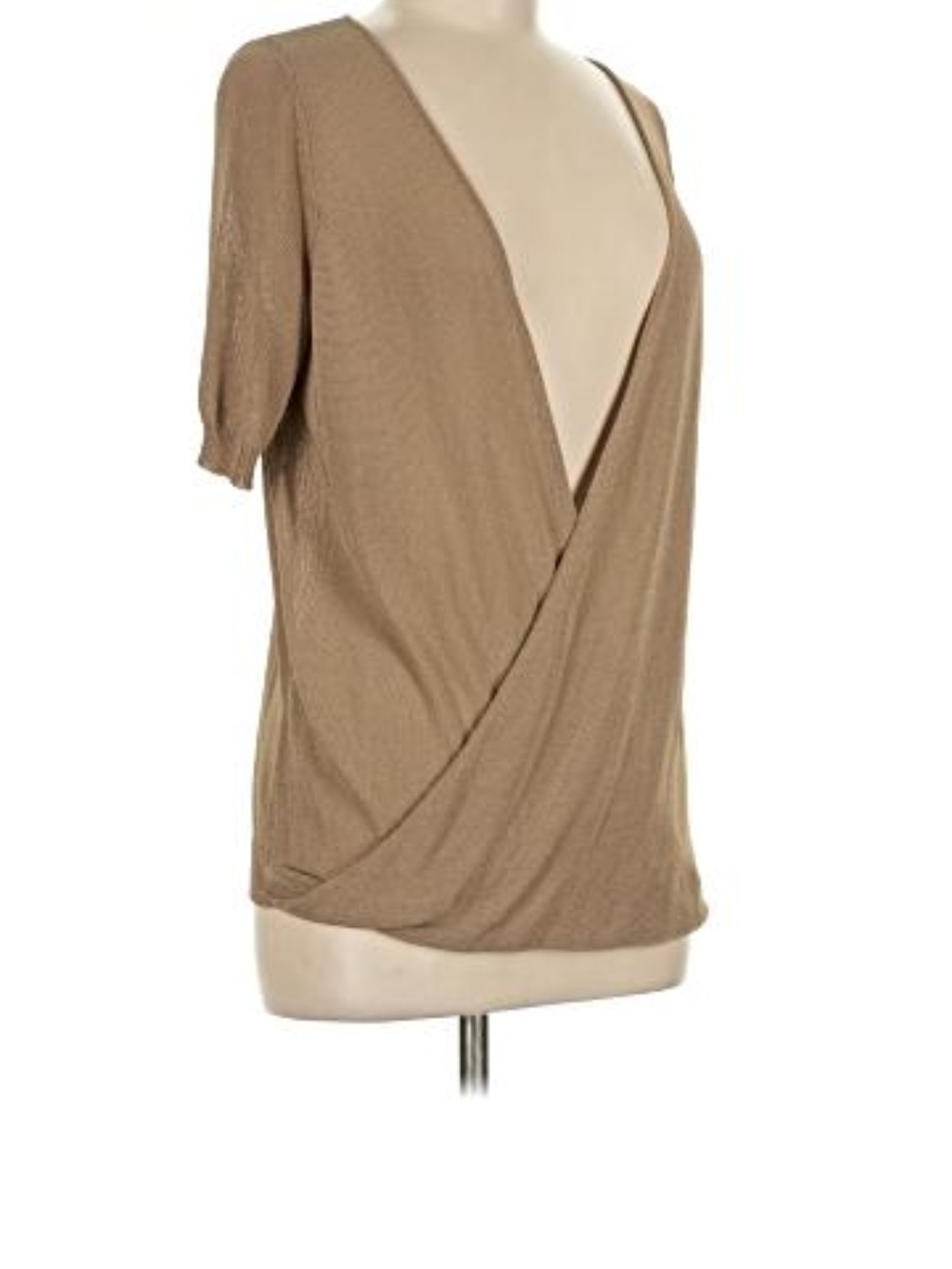 Theory Taupe Deep V Surplice Short Sleeve Top